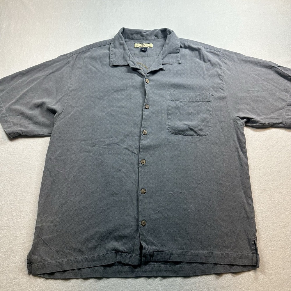 Tommy Bahama Mens L Silk Martini Better Late Than Bait Embroidered Gray Shirt